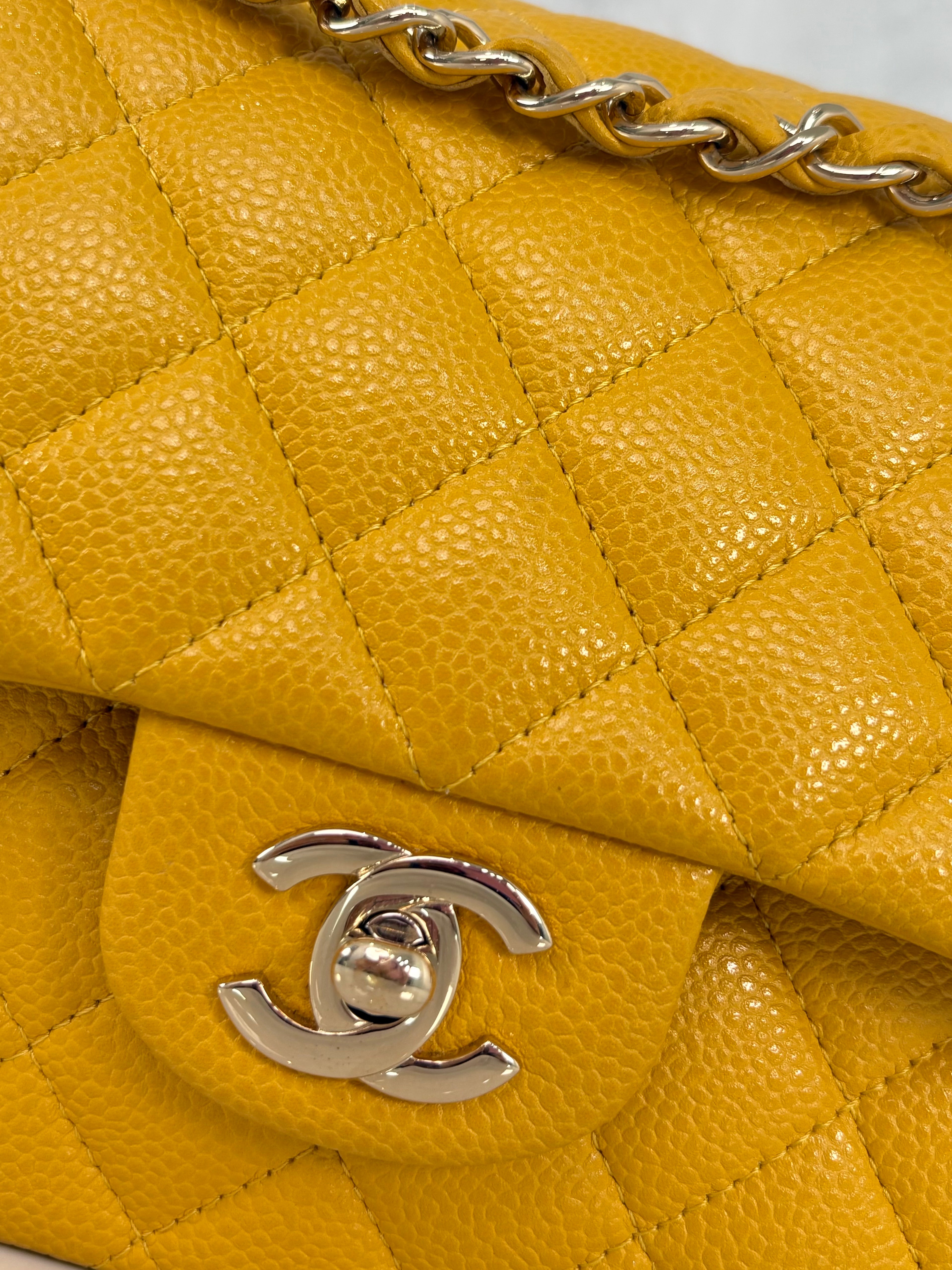 Classic Double Flap Medium Mustard Caviar Leather Gold Hardware