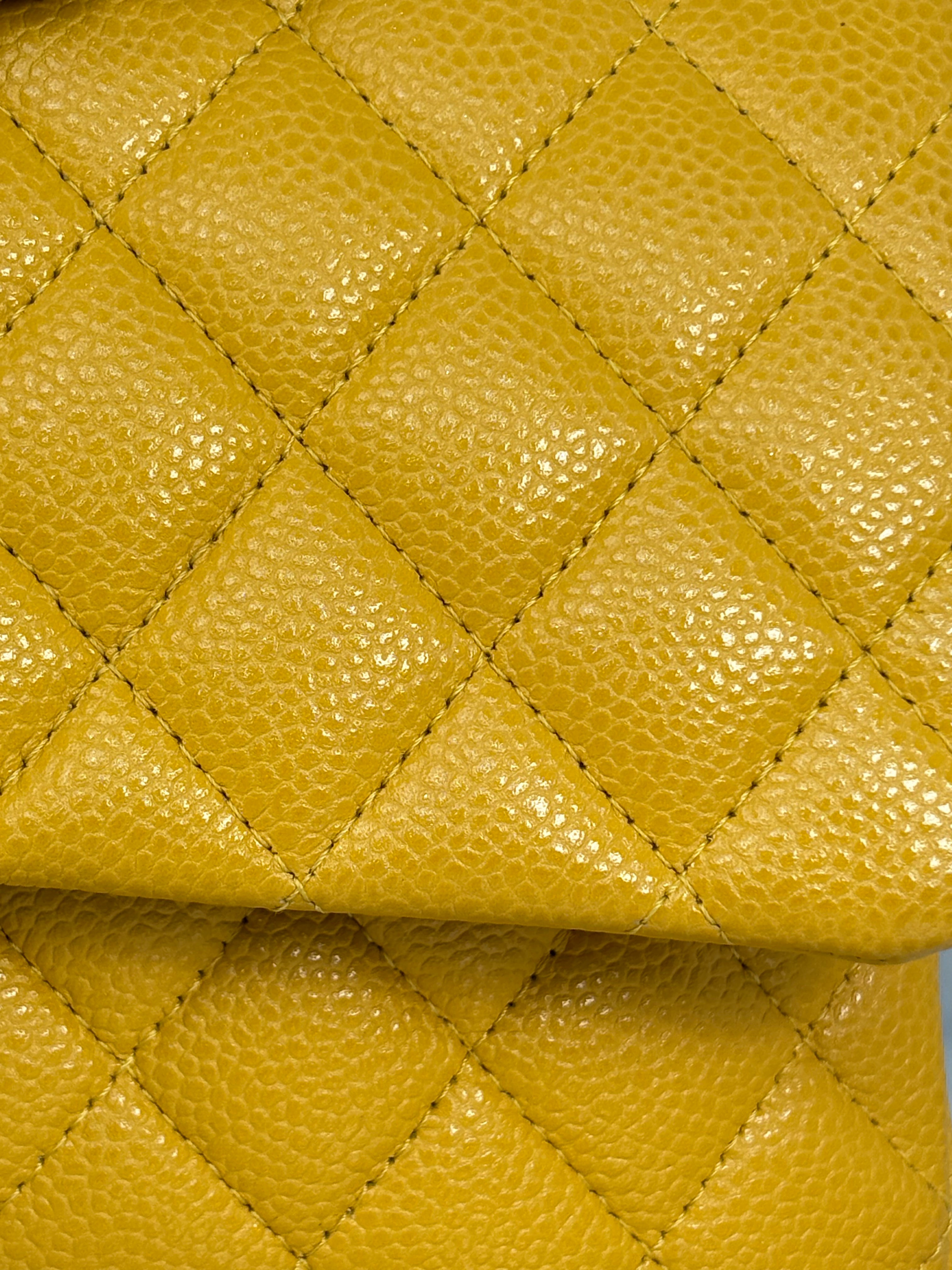 Classic Double Flap Medium Mustard Caviar Leather Gold Hardware
