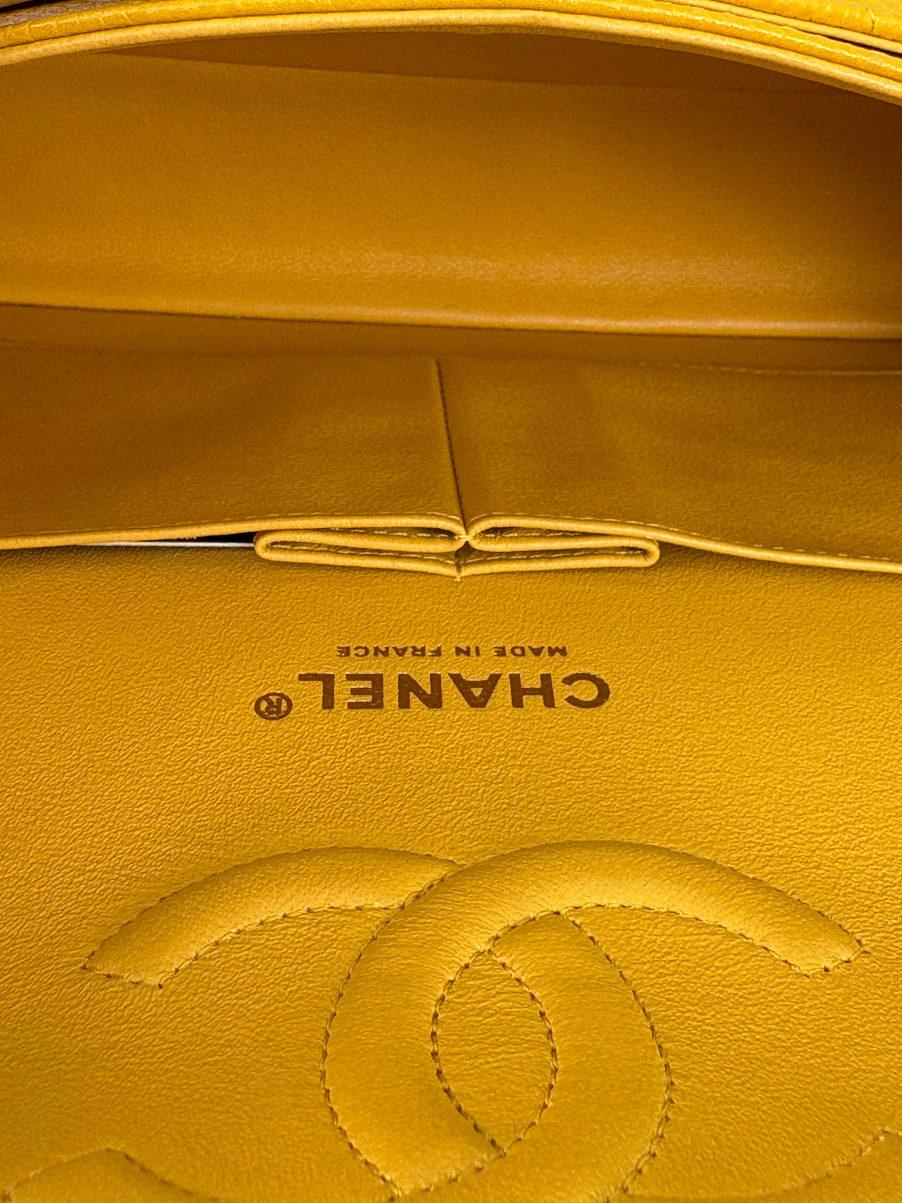 Classic Double Flap Medium Mustard Caviar Leather Gold Hardware