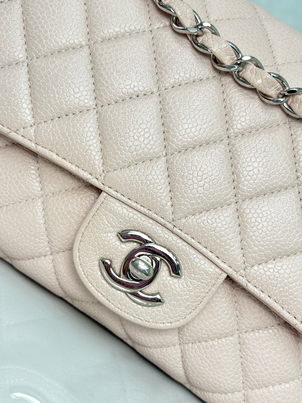 Classic Double Flap Medium Sakura Pink Caviar Leather Silver Hardware Series 19