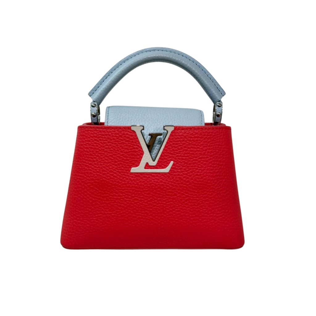 Taurillon Capucines Mini Bag Coral & Light Blue Colorway