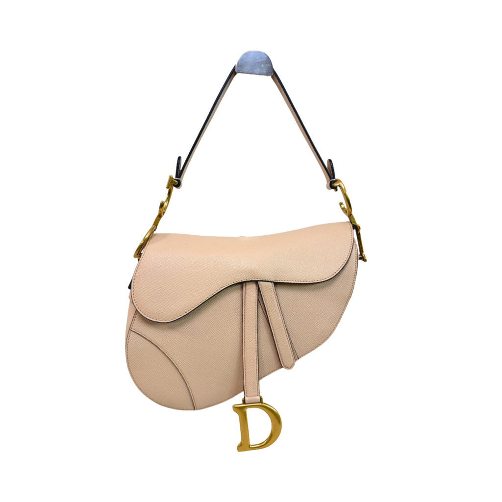 Saddle Bag Medium Beige Grained Calfskin Leather Gold Hardware