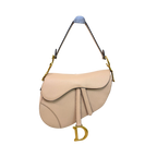 Saddle Bag Medium Beige Grained Calfskin Leather Gold Hardware