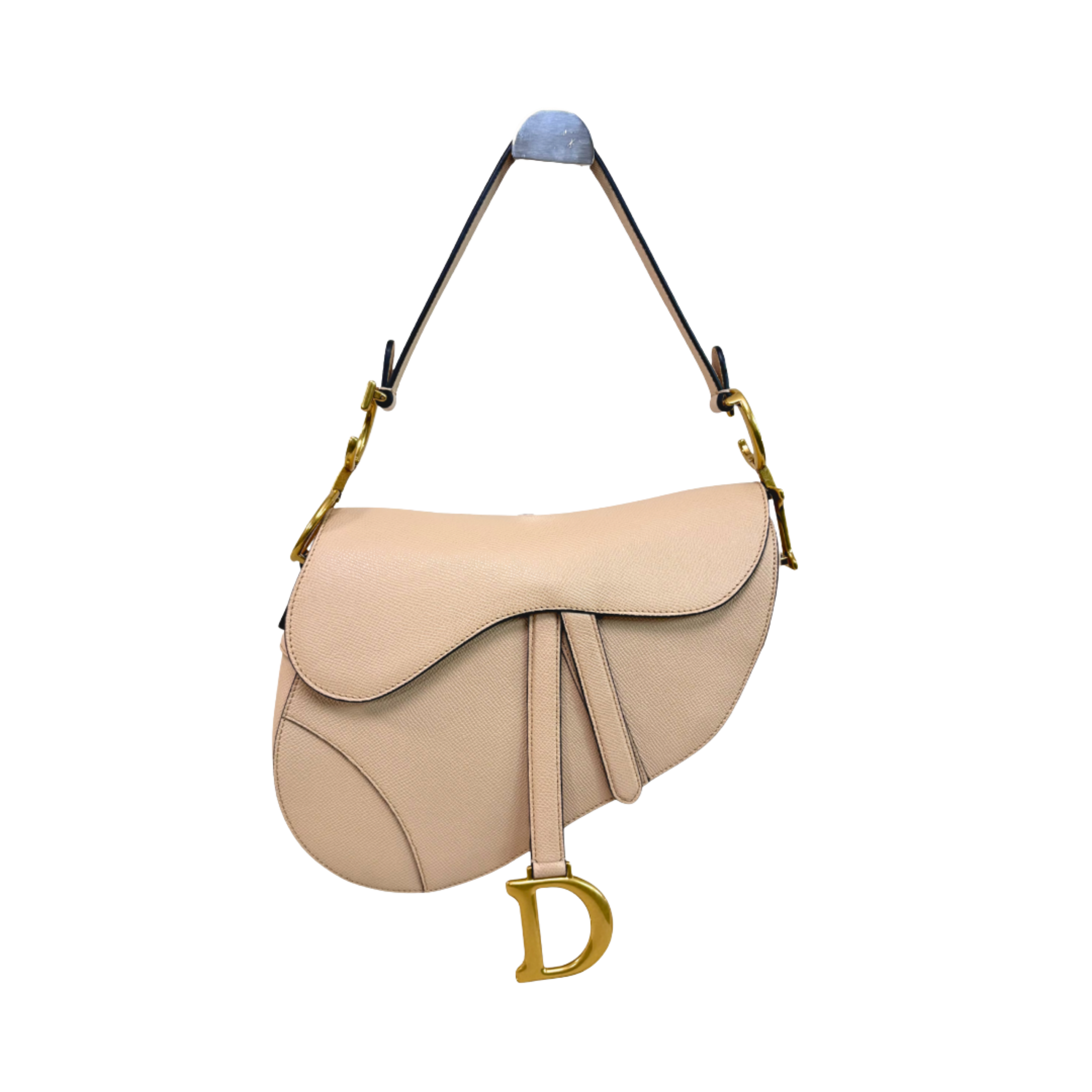 Saddle Bag Medium Beige Grained Calfskin Leather Gold Hardware