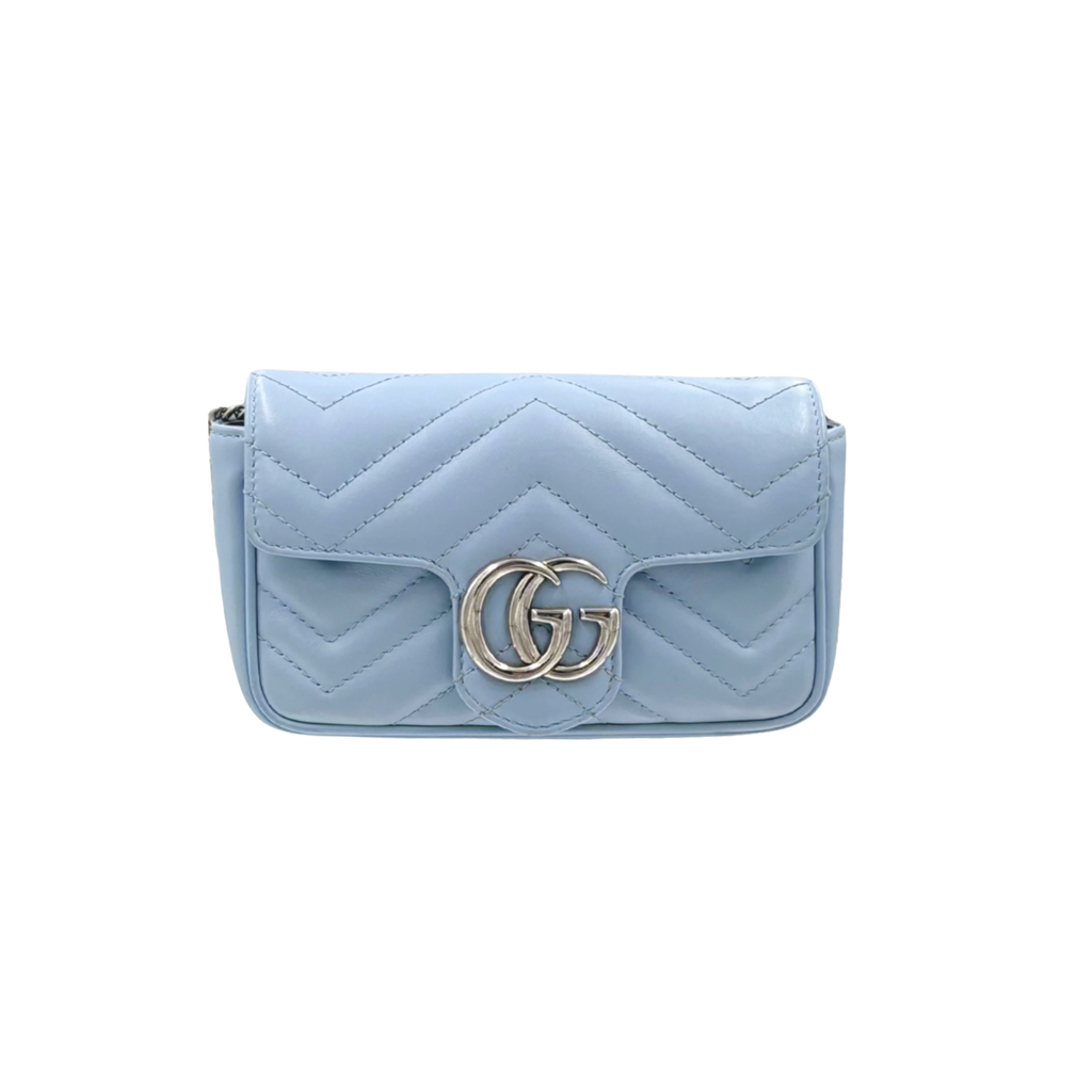 GG Marmont Mini Light Blue Palladium-Tone Hardware