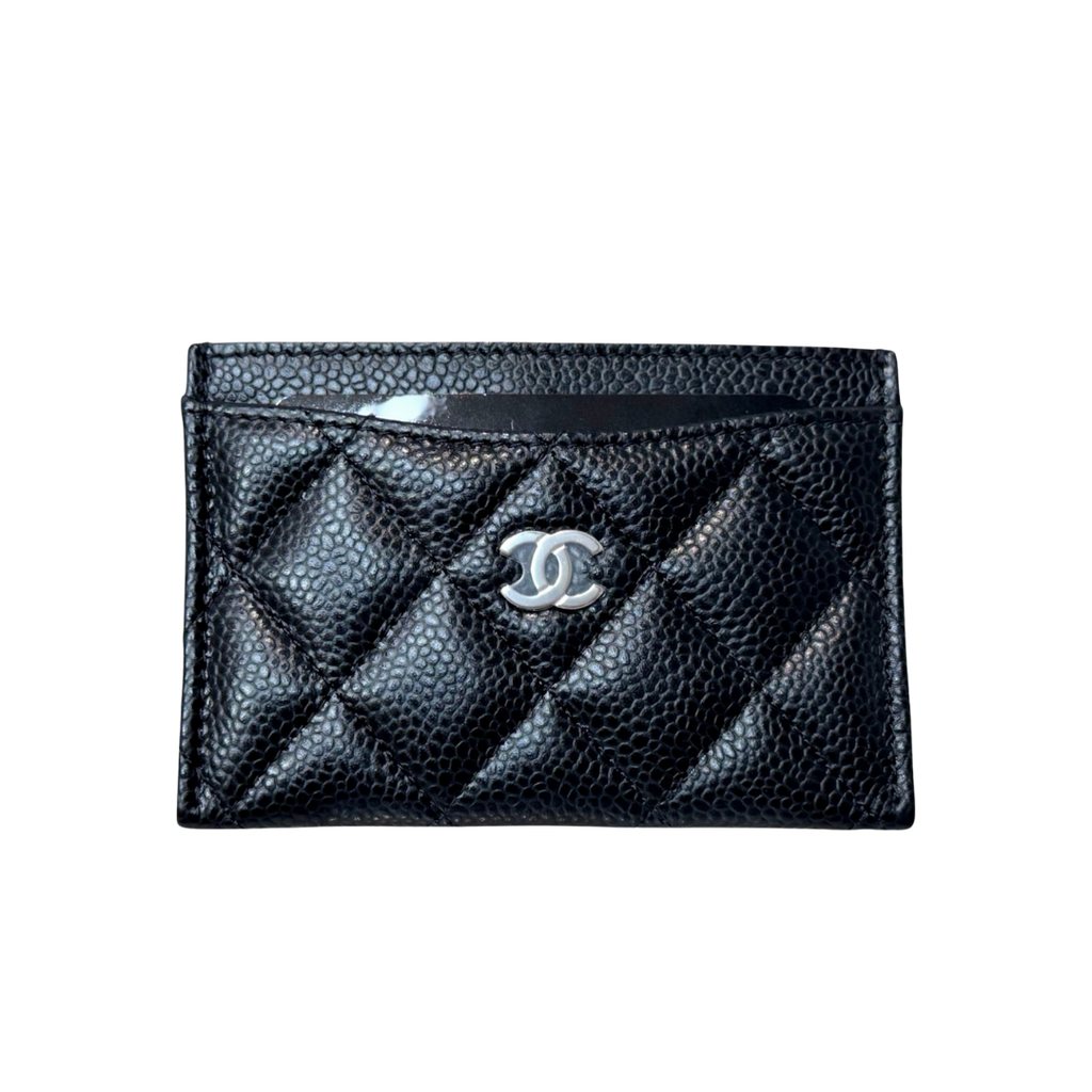 Classic Card Holder Silver-Tone Hardware Black Caviar Leather