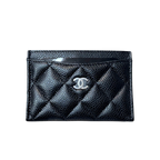 Classic Card Holder Silver-Tone Hardware Black Caviar Leather