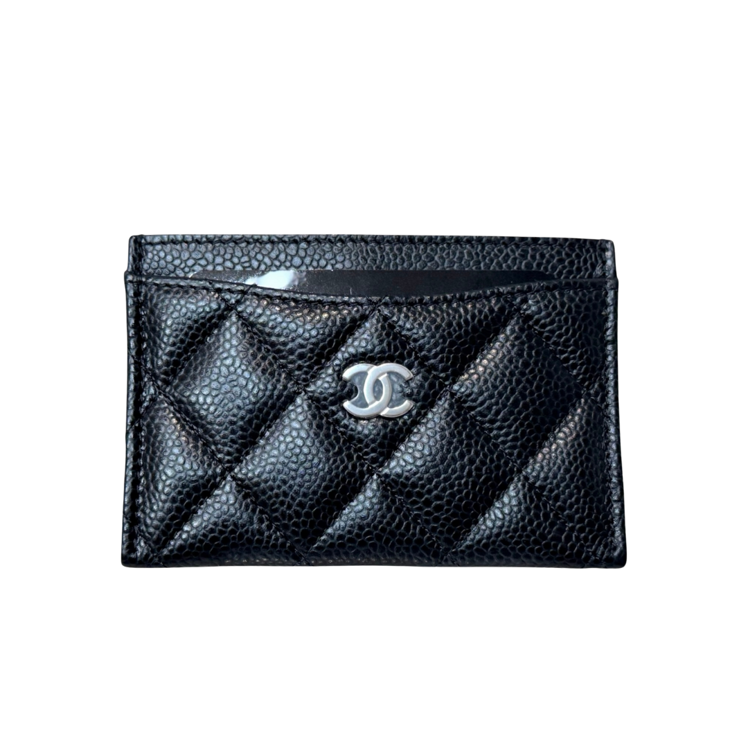 Classic Card Holder Silver-Tone Hardware Black Caviar Leather