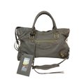Metallic Edge Motorcycle City Bag Grey Grained Chevere Leather