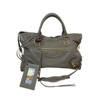 Metallic Edge Motorcycle City Bag Grey Grained Chevere Leather