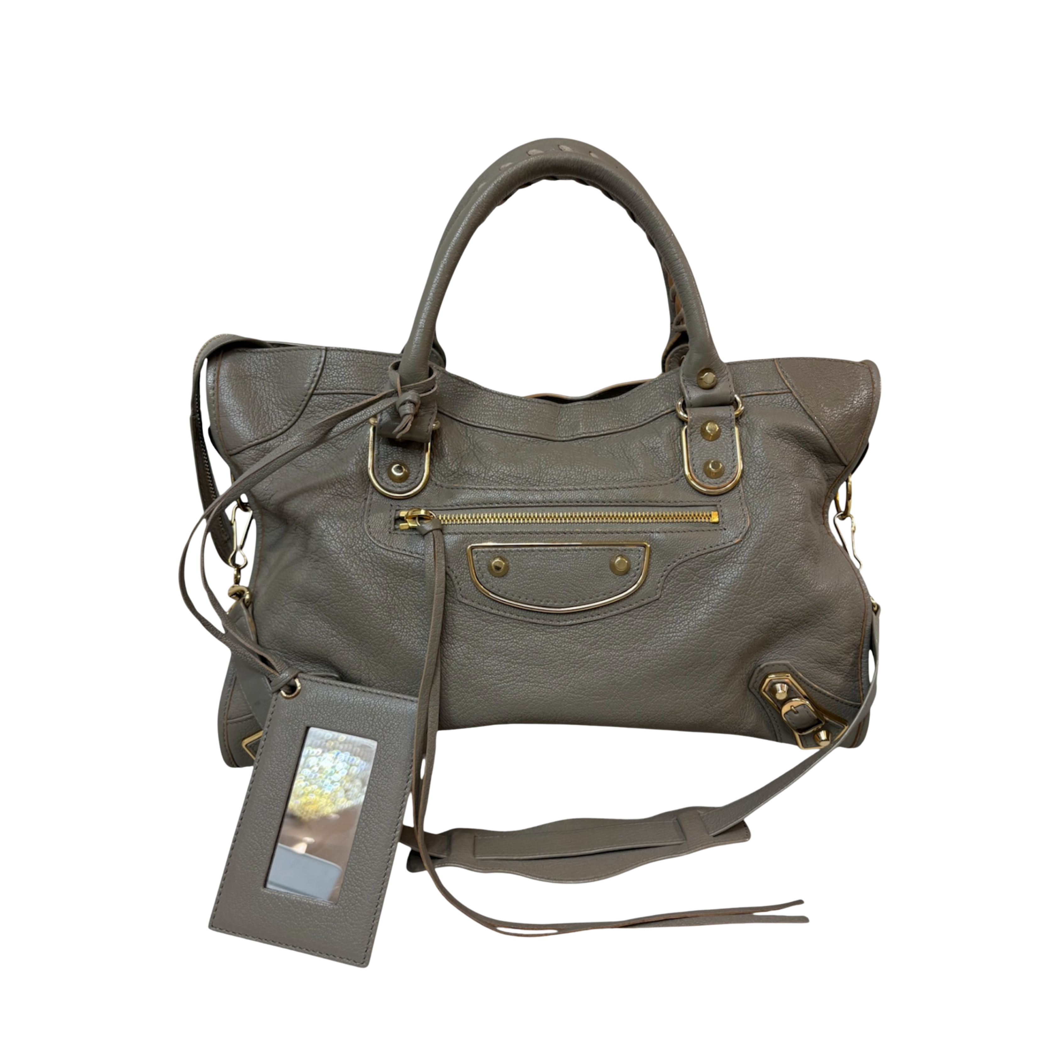Metallic Edge Motorcycle City Bag Grey Grained Chevere Leather