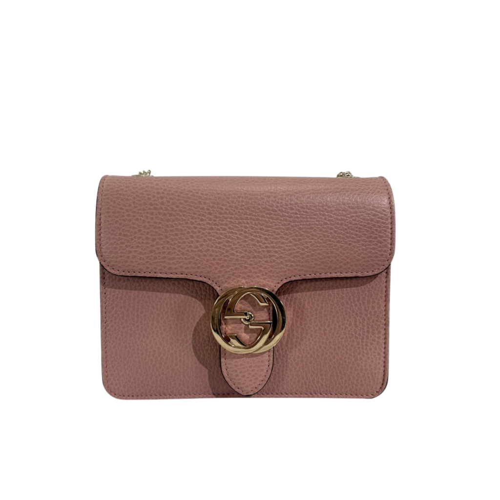 Pebbled Leather Interlocking G Small Light Pink Gold-Tone Hardware