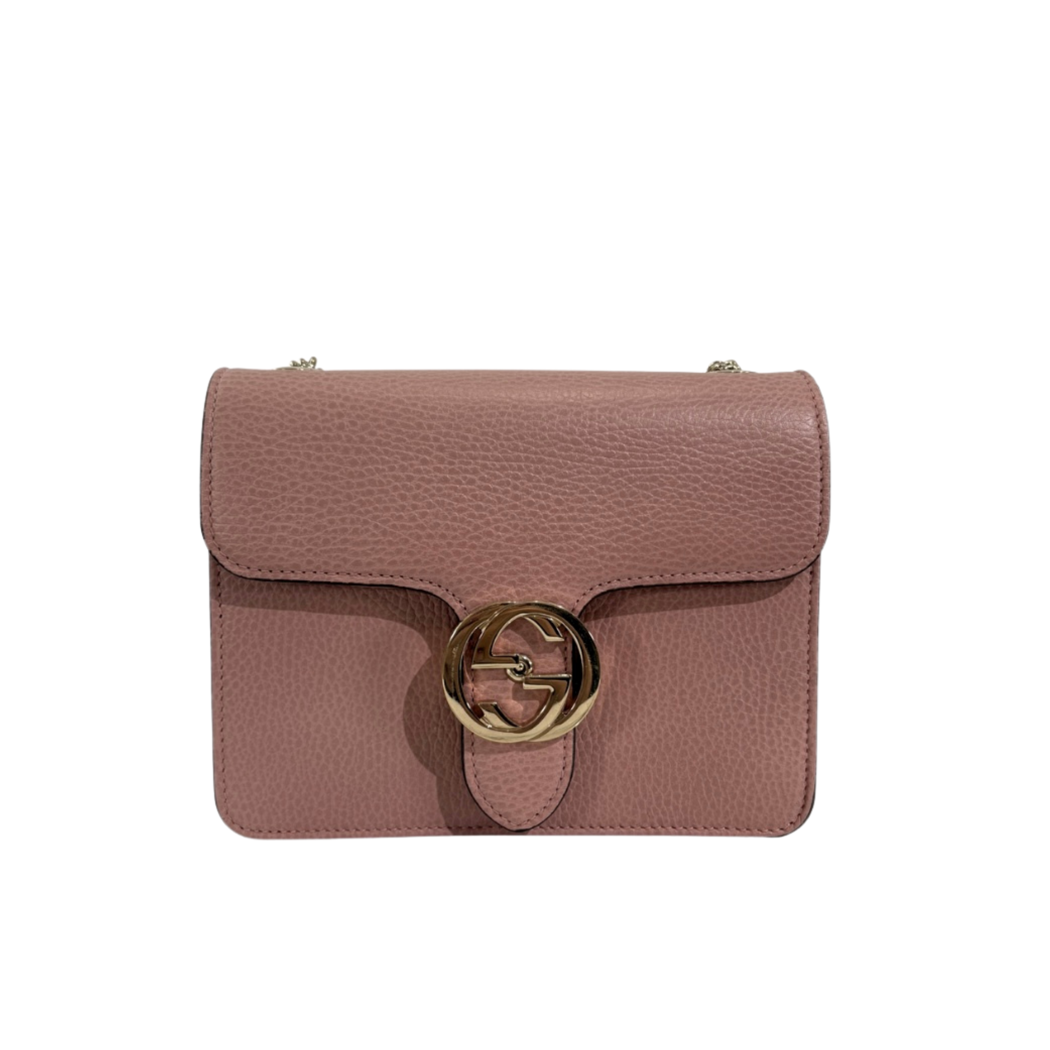 Pebbled Leather Interlocking G Small Light Pink Gold-Tone Hardware