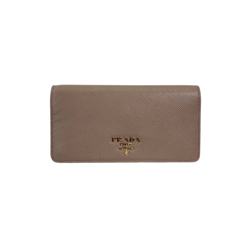 Cammeo Saffiano Leather Wallet On Chain Light Beige Gold Hardware