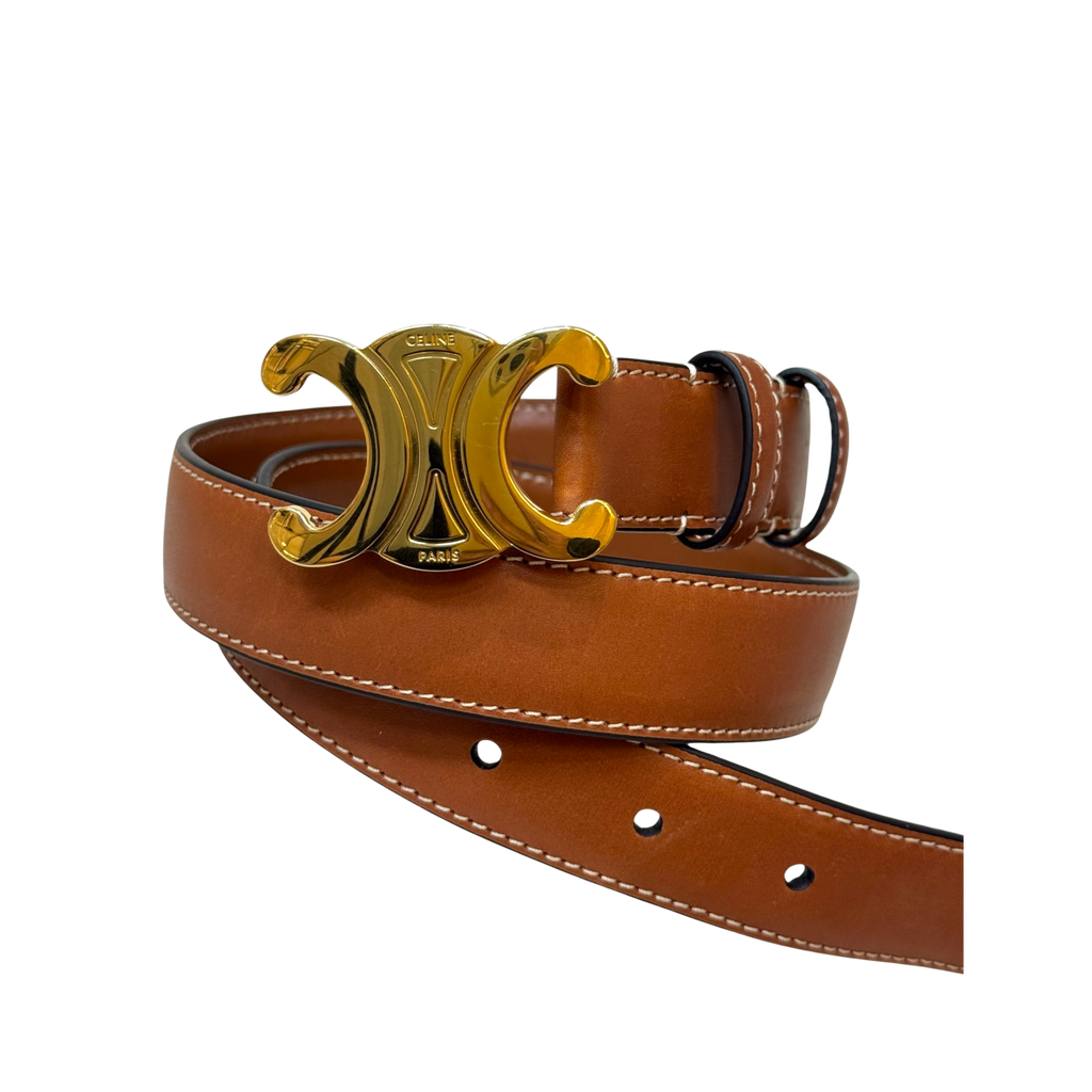 Triomphe Tan Belt Gold-Finish Buckle Size 70