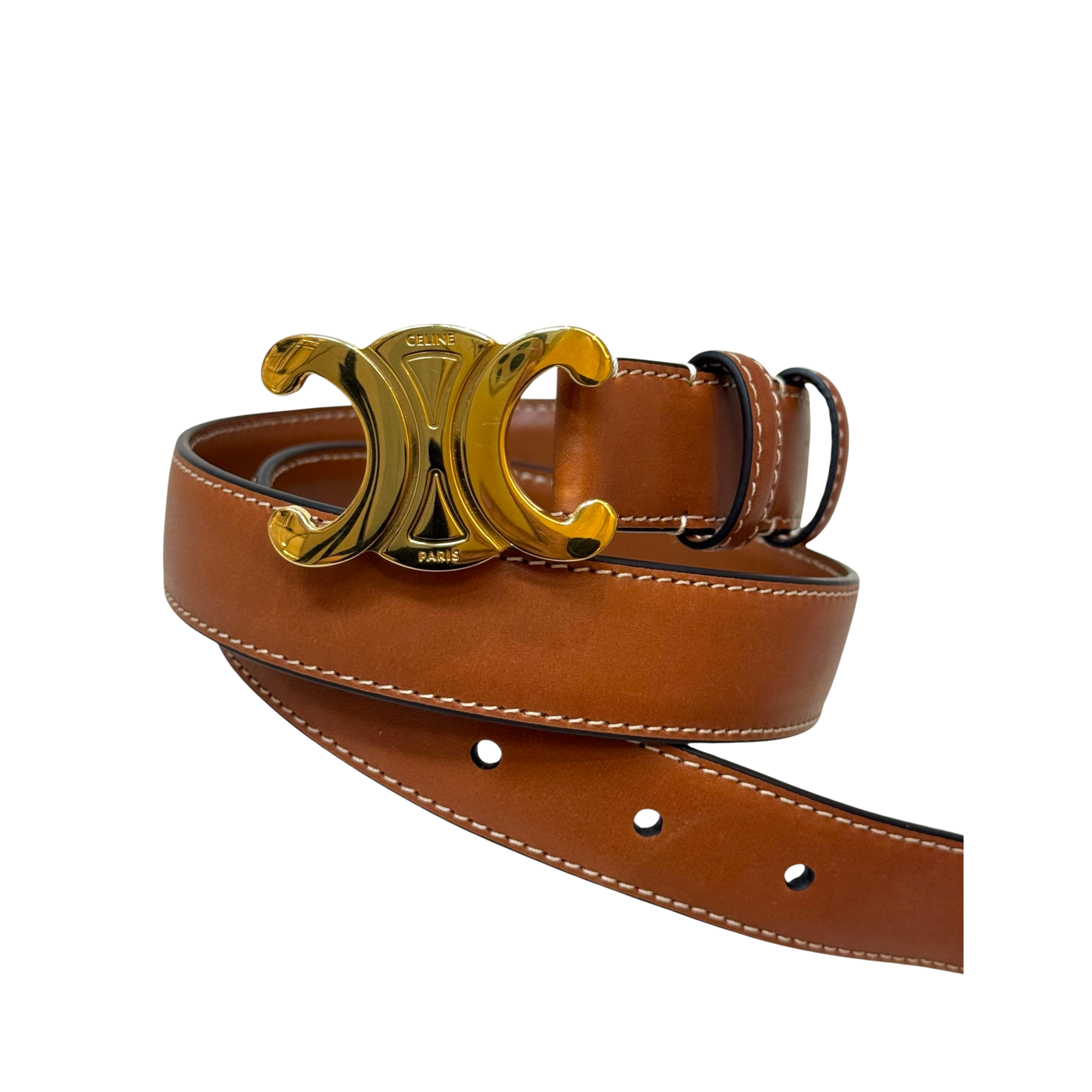 Triomphe Tan Belt Gold-Finish Buckle Size 70
