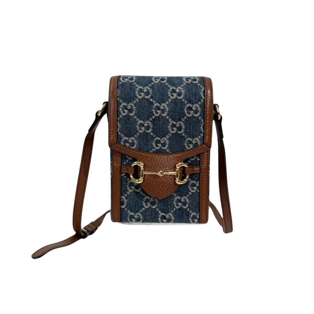 Horsebit GG Denim 1955 Mini Brown Leather Trim