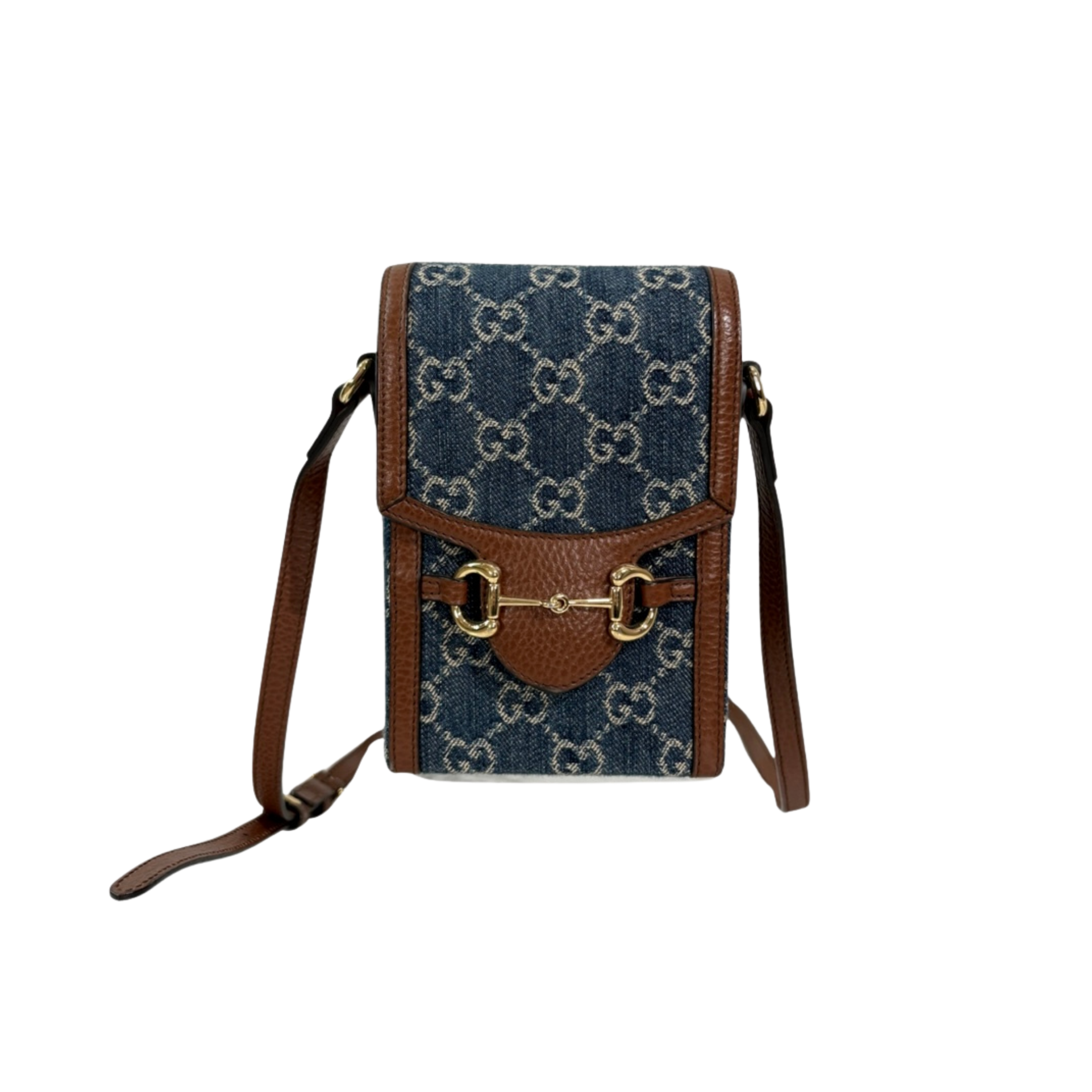 Horsebit GG Denim 1955 Mini Brown Leather Trim