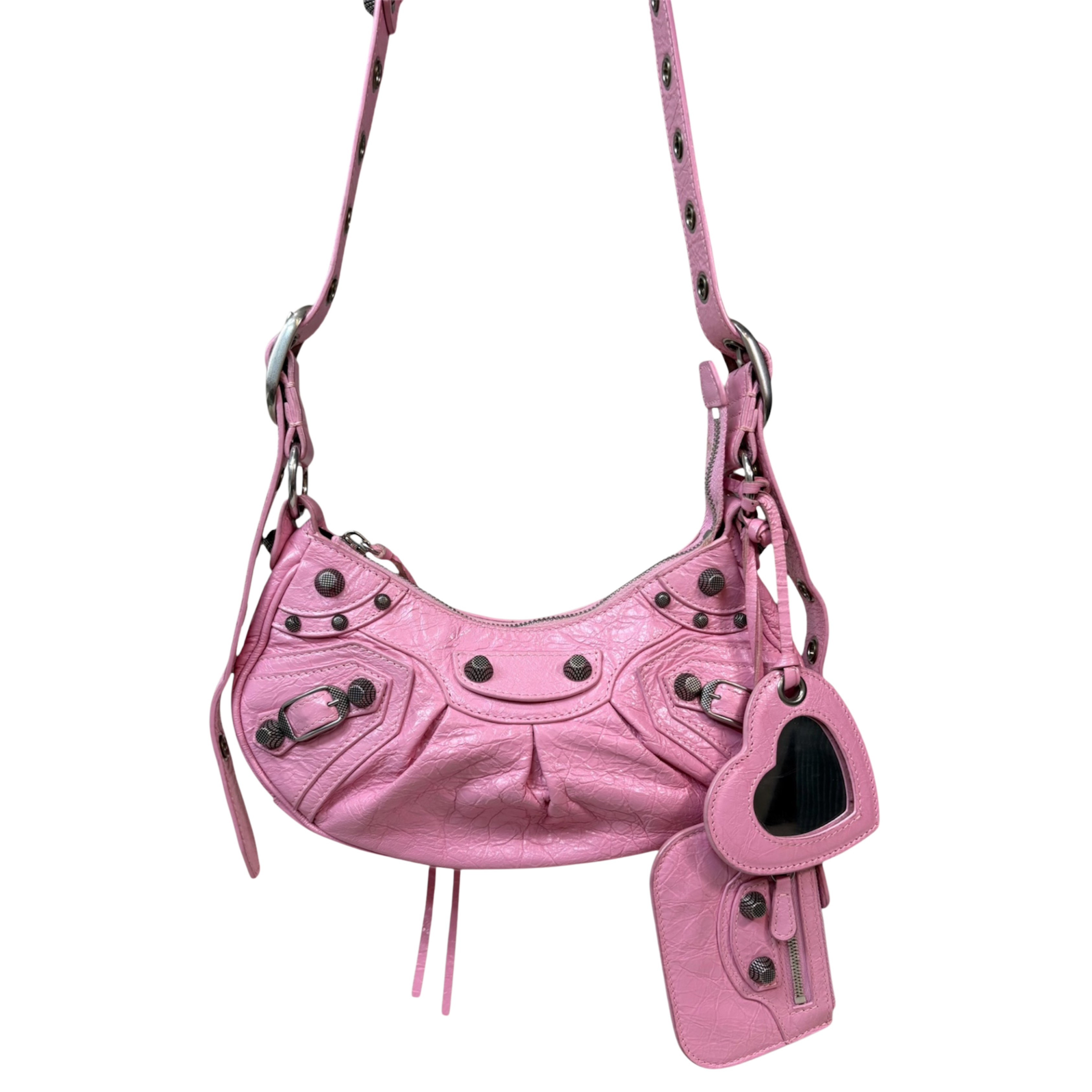 Le Cagole Mini Pink Aged-Silver Metal Studs
