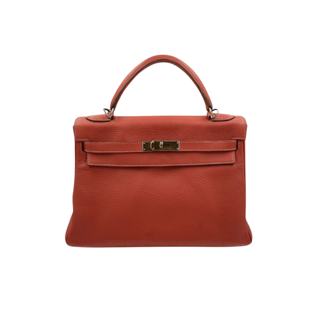 Kelly 32 Handbag Taurillion Clemence Orange Palladium Hardware