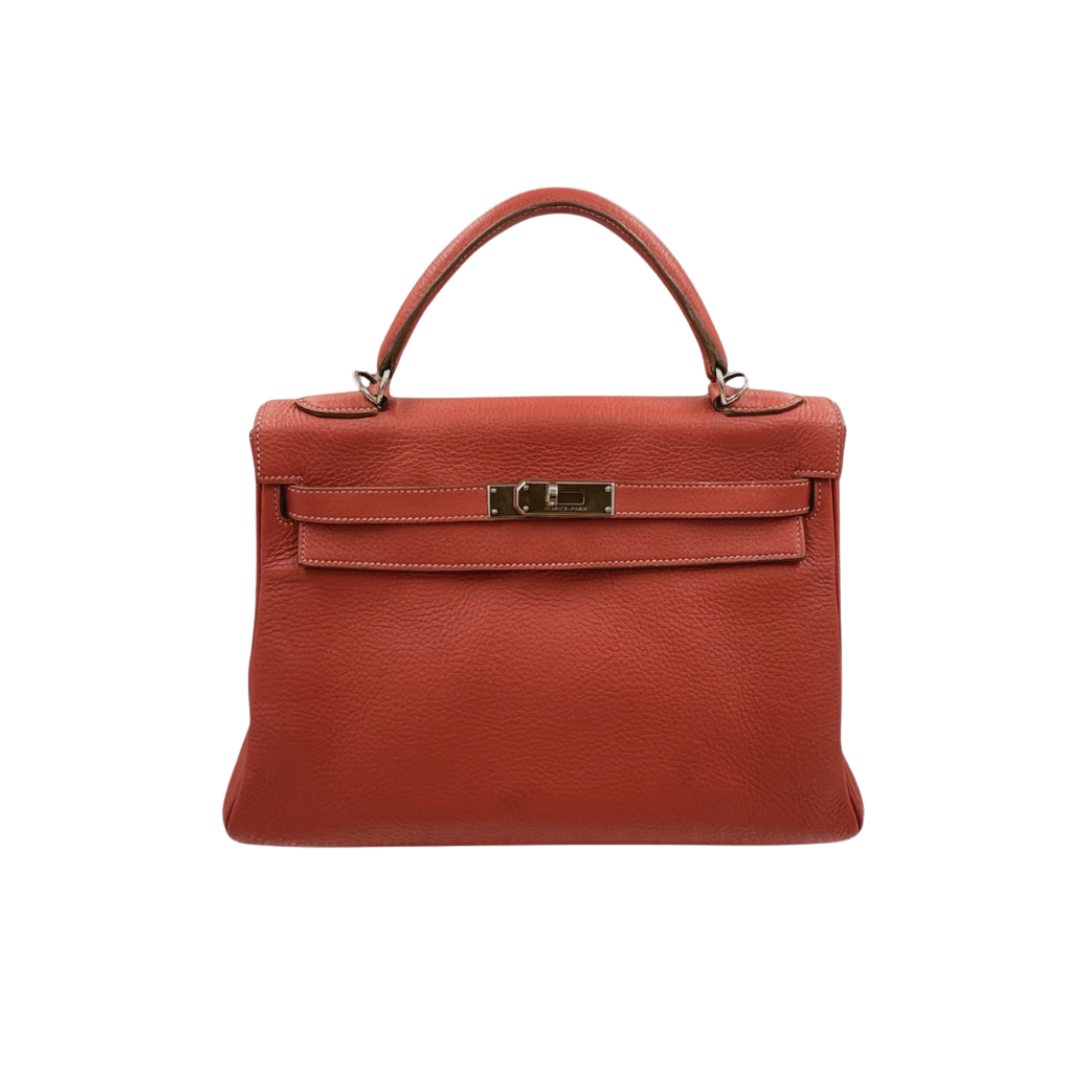 Kelly 32 Handbag Taurillion Clemence Orange Palladium Hardware
