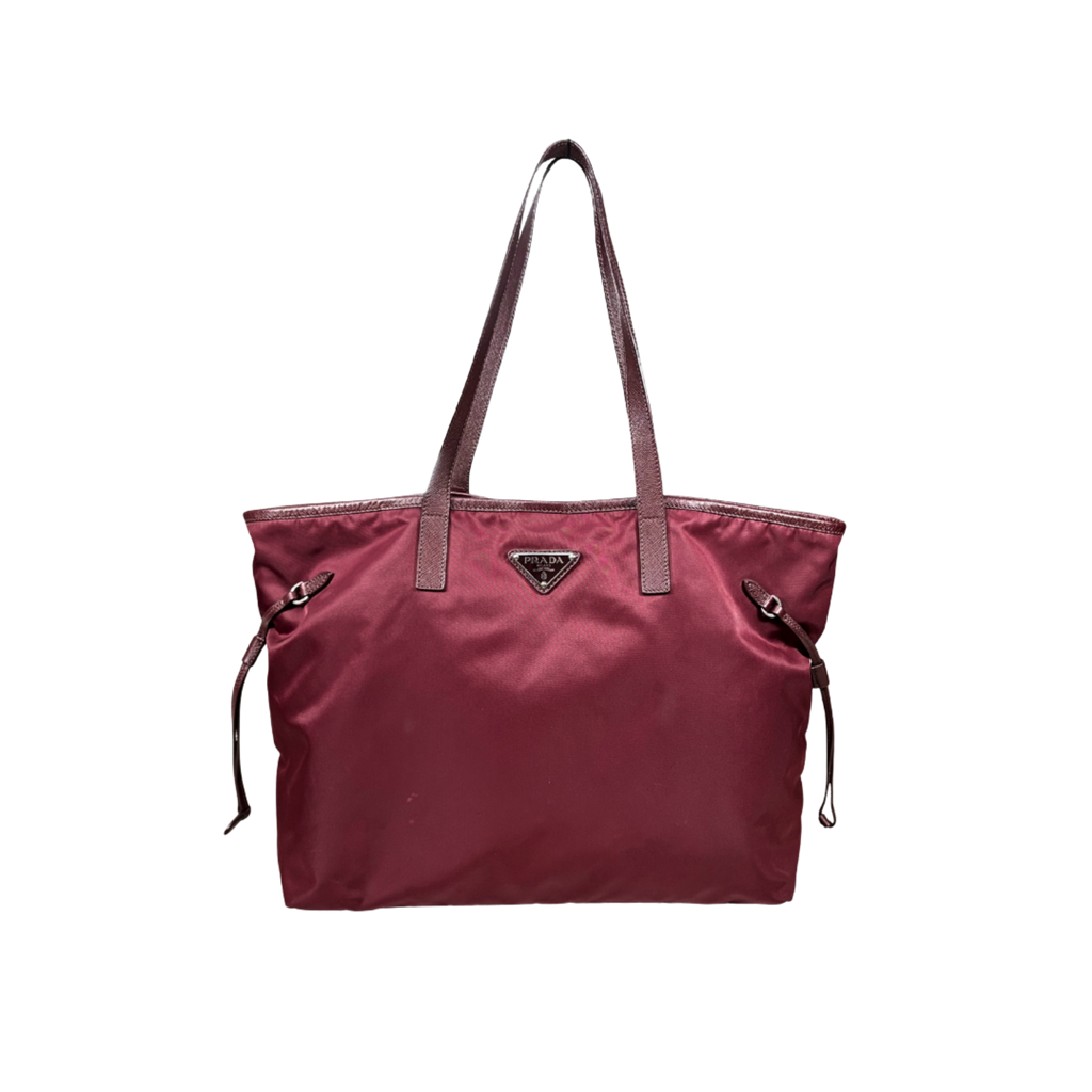 Tessuto Nylon Saffiano Tote Bag Burgundy Silver Hardware