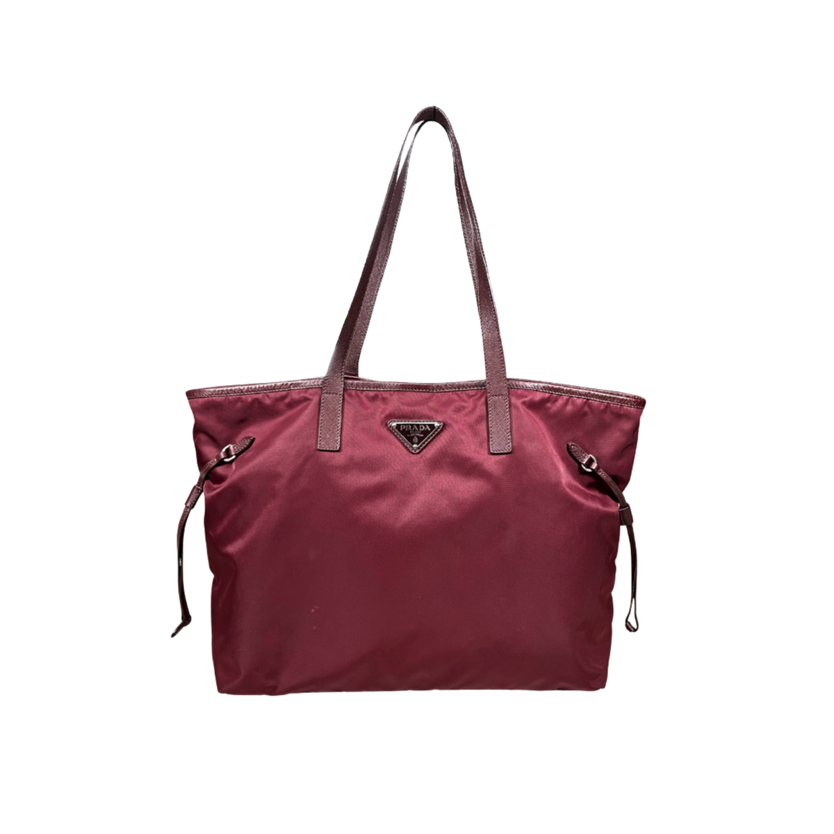 Tessuto Nylon Saffiano Tote Bag Burgundy Silver Hardware