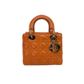 Lady Dior Small Orange Cannage Lambskin Leather ABC Strap Gold Hardware
