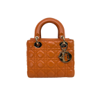 Lady Dior Small Orange Cannage Lambskin Leather ABC Strap Gold Hardware