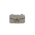 Raffia Woven Blue GG Marmont Shoulder Bag Gold Hardware