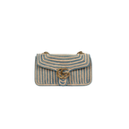 Raffia Woven Blue GG Marmont Shoulder Bag Gold Hardware