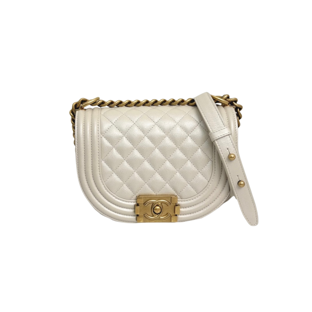 Boy Crescent Messenger Bag White Caviar Gold Hardware Series 31