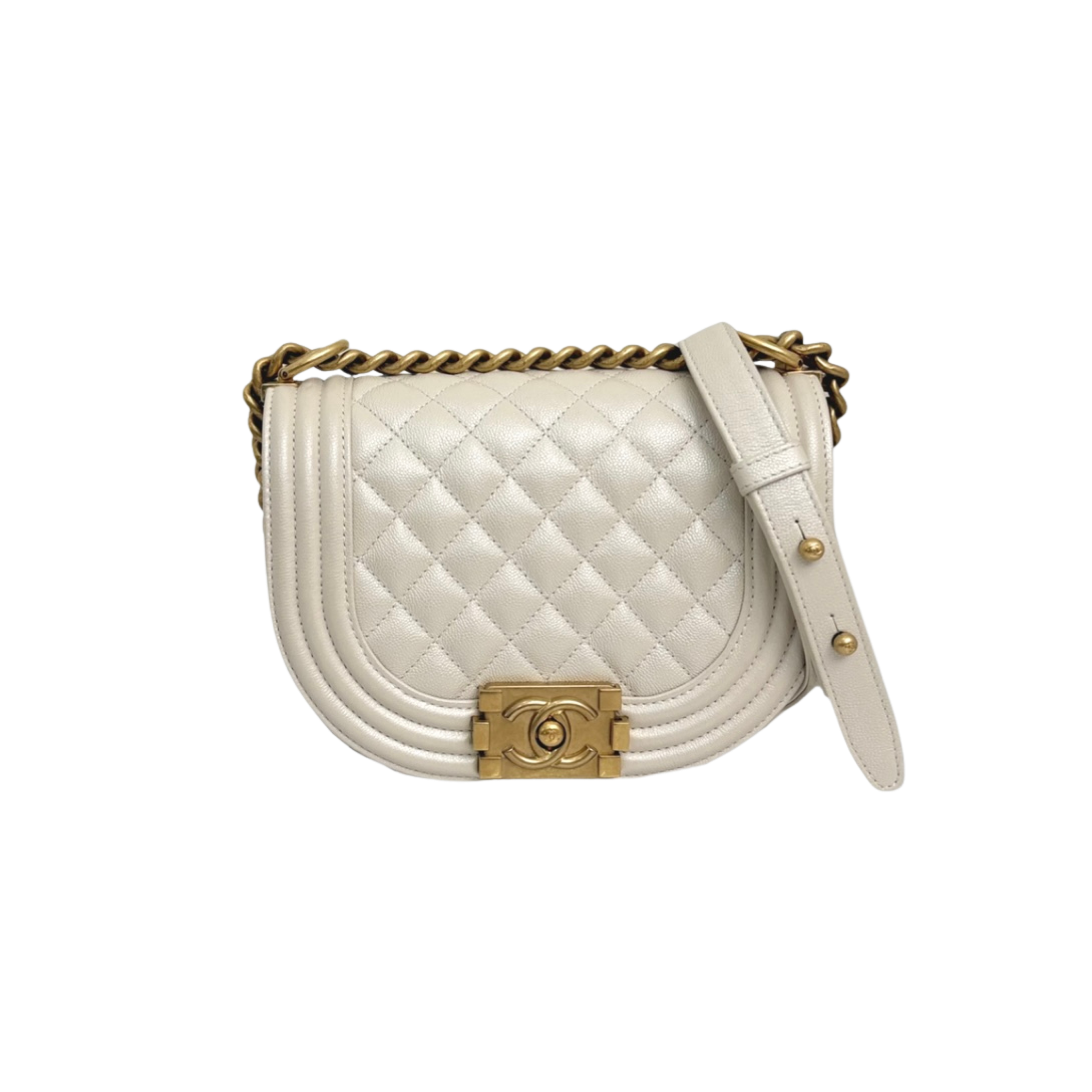 Boy Crescent Messenger Bag White Caviar Gold Hardware Series 31