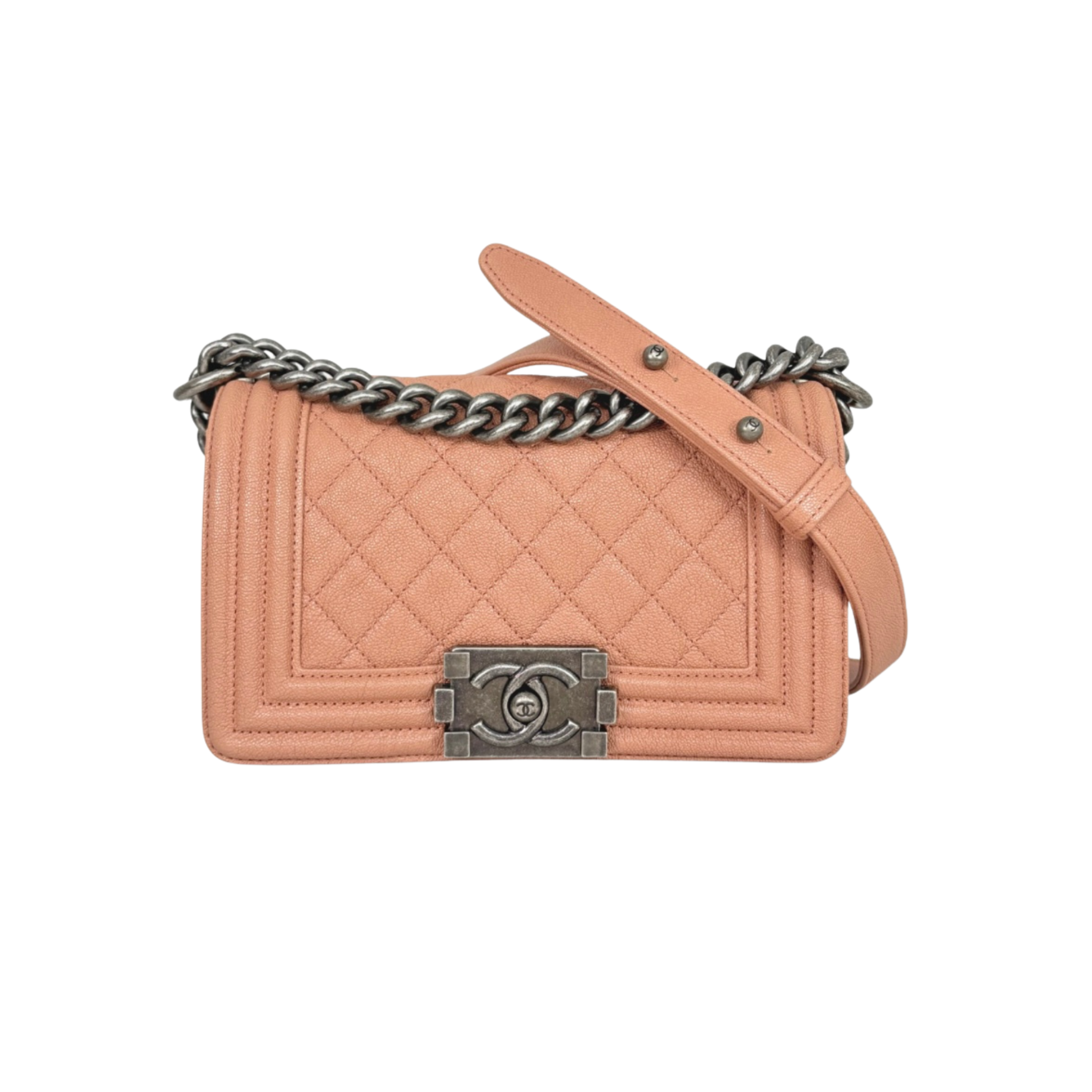 Boy Flap Blush Pink Caviar Leather Silver-Tone Hardware
