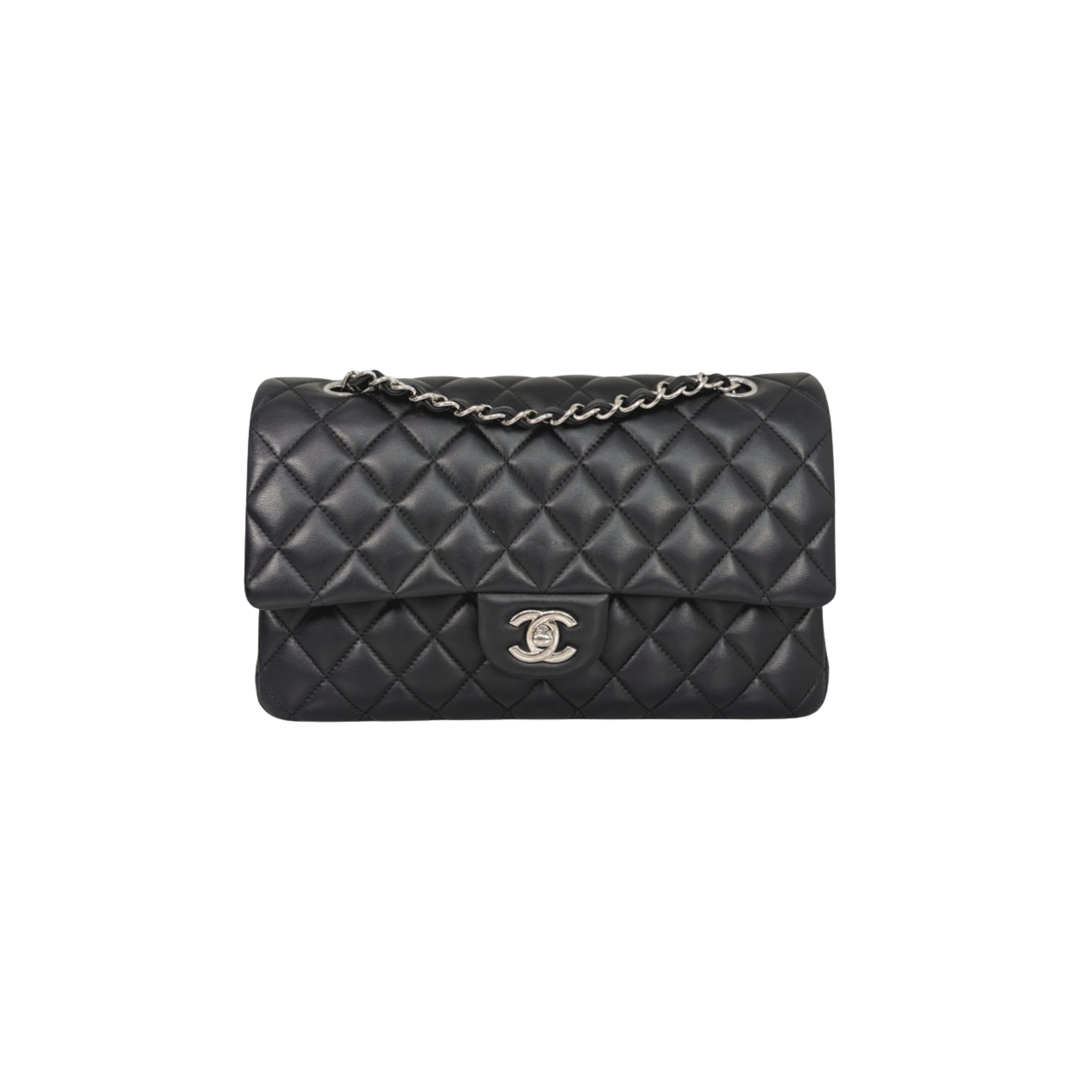 Classic Double Flap Medium Black Lambskin Leather Silver Hardware
