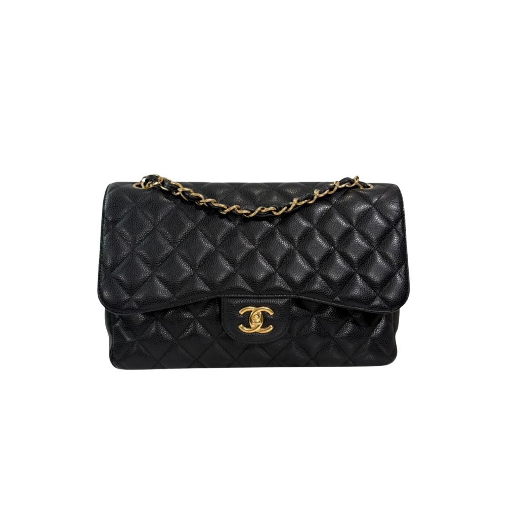 Classic Double Flap Jumbo Black Caviar Gold Hardware Series 22