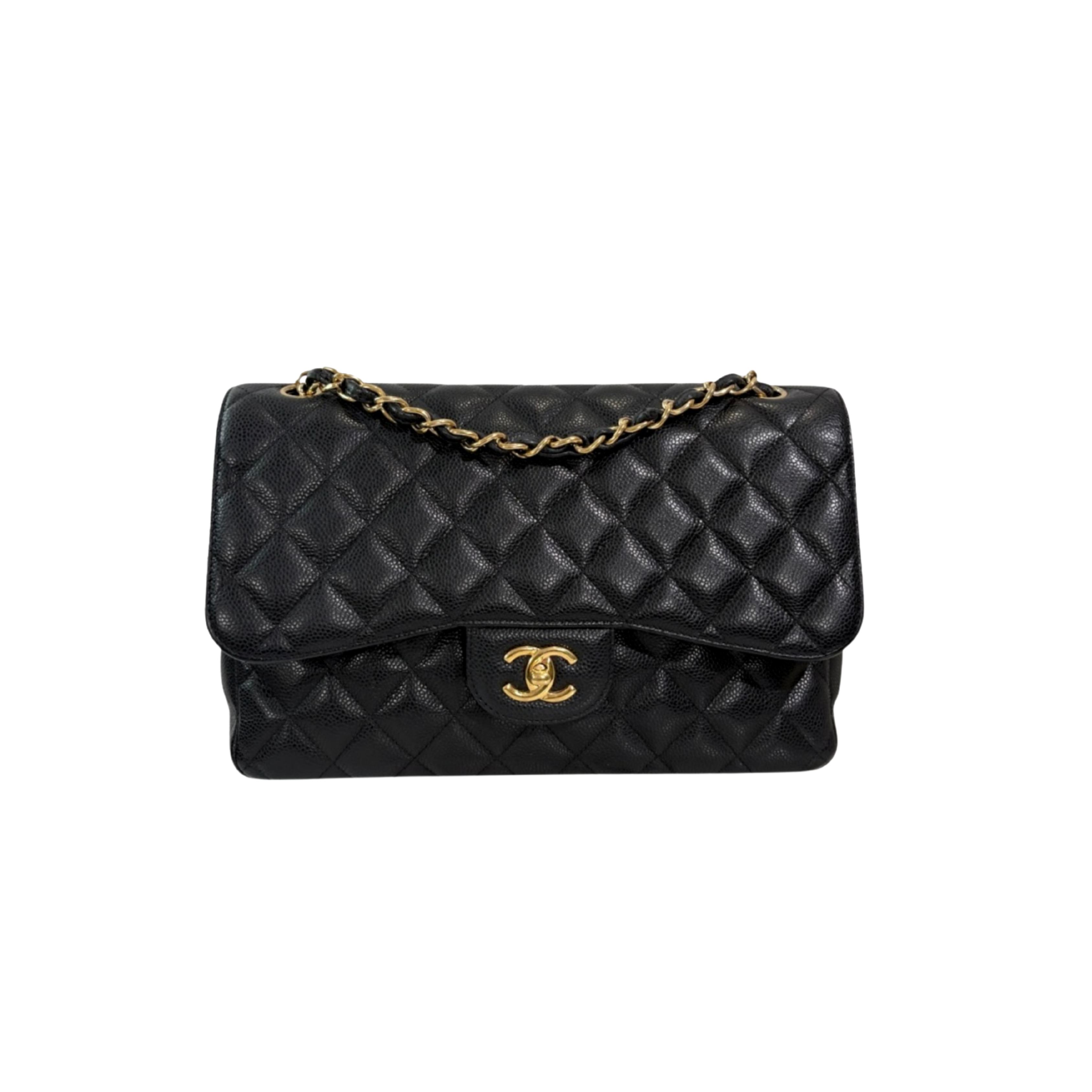 Classic Double Flap Jumbo Black Caviar Gold Hardware Series 22