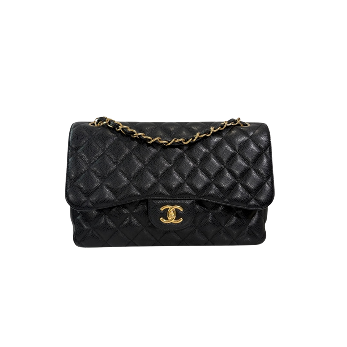 Classic Double Flap Jumbo Black Caviar Gold Hardware Series 22