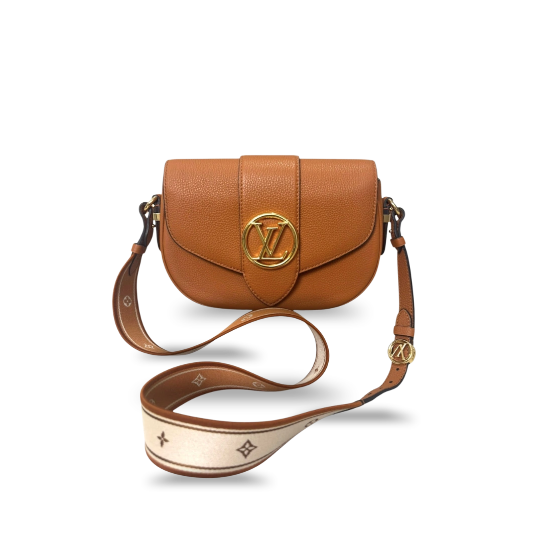 Pont 9 PM Caramel Brown Grained Leather Gold Hardware