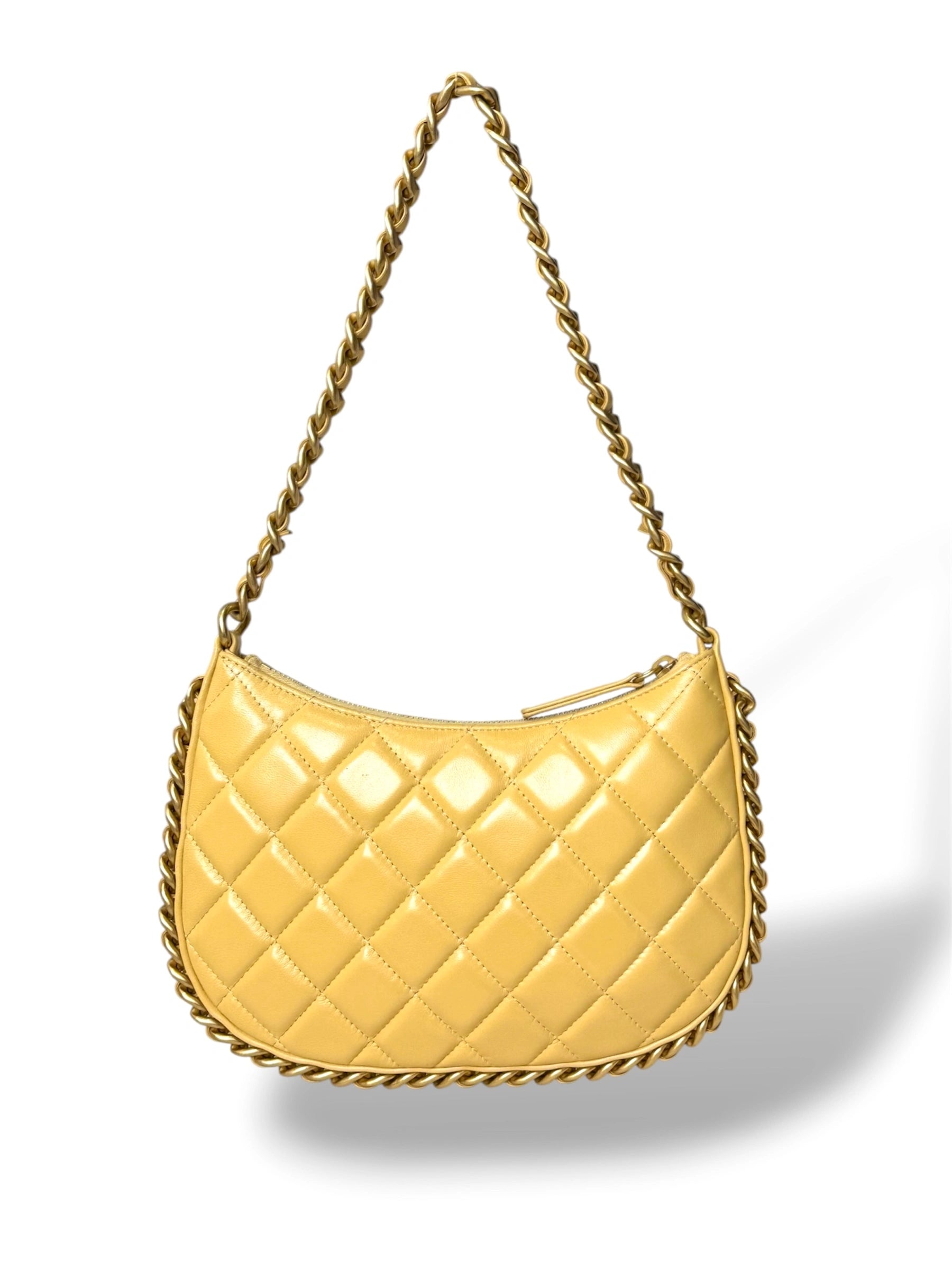 Hobo Bag Yellow Lambskin Leather Gold-Tone Hardware
