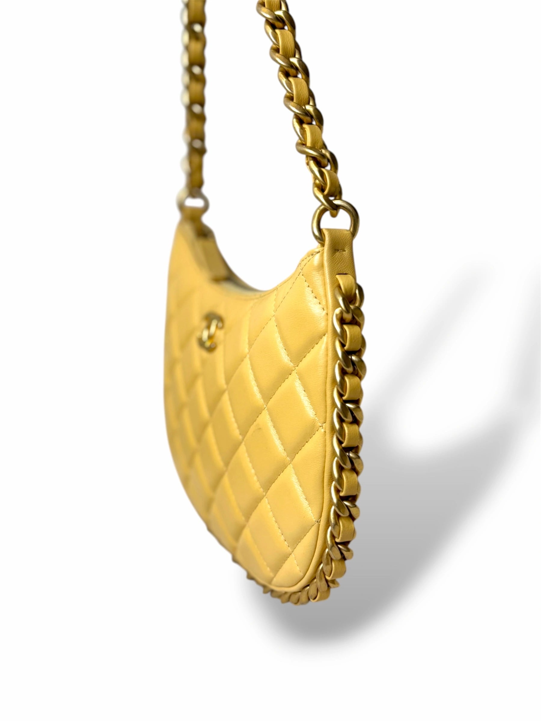 Hobo Bag Yellow Lambskin Leather Gold-Tone Hardware