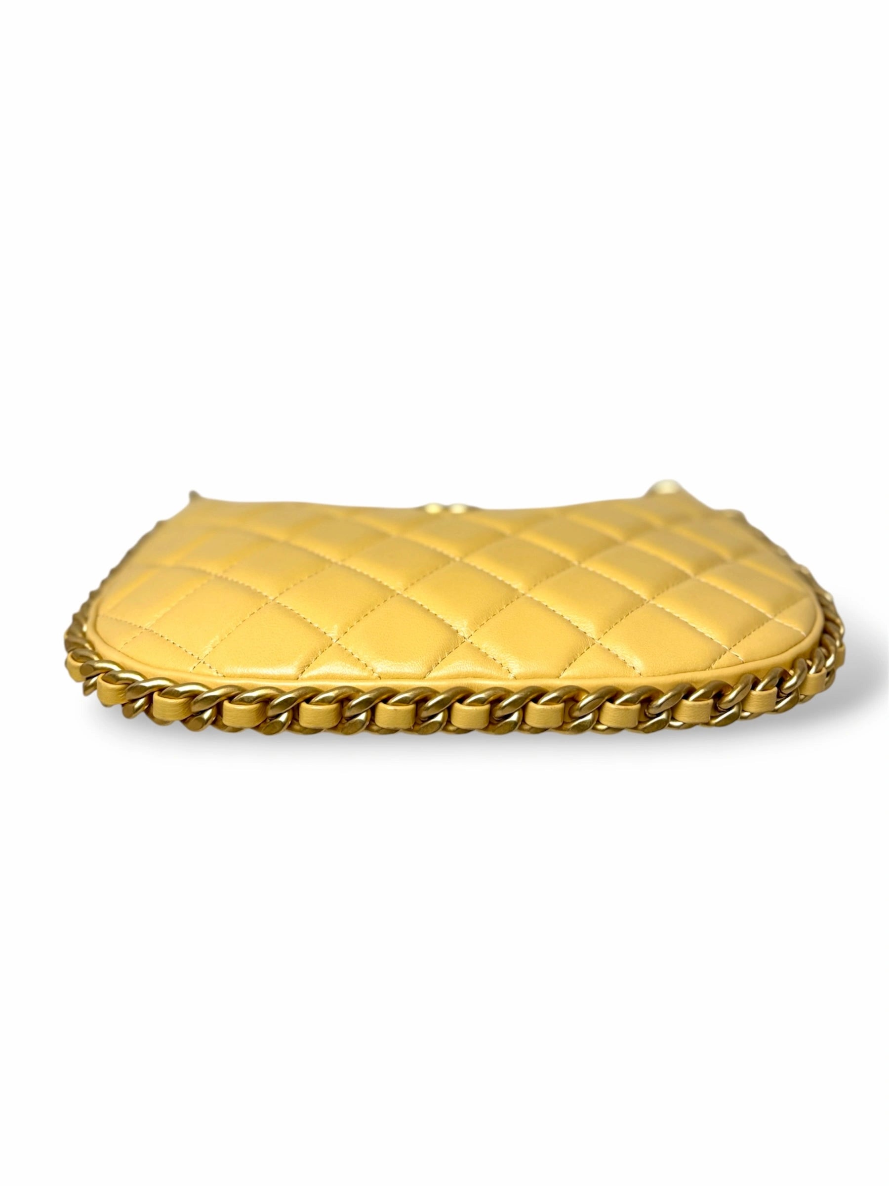 Hobo Bag Yellow Lambskin Leather Gold-Tone Hardware