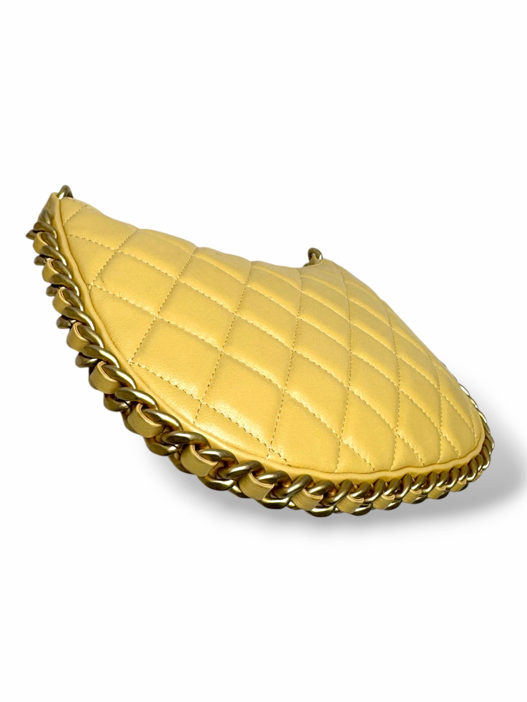 Hobo Bag Yellow Lambskin Leather Gold-Tone Hardware