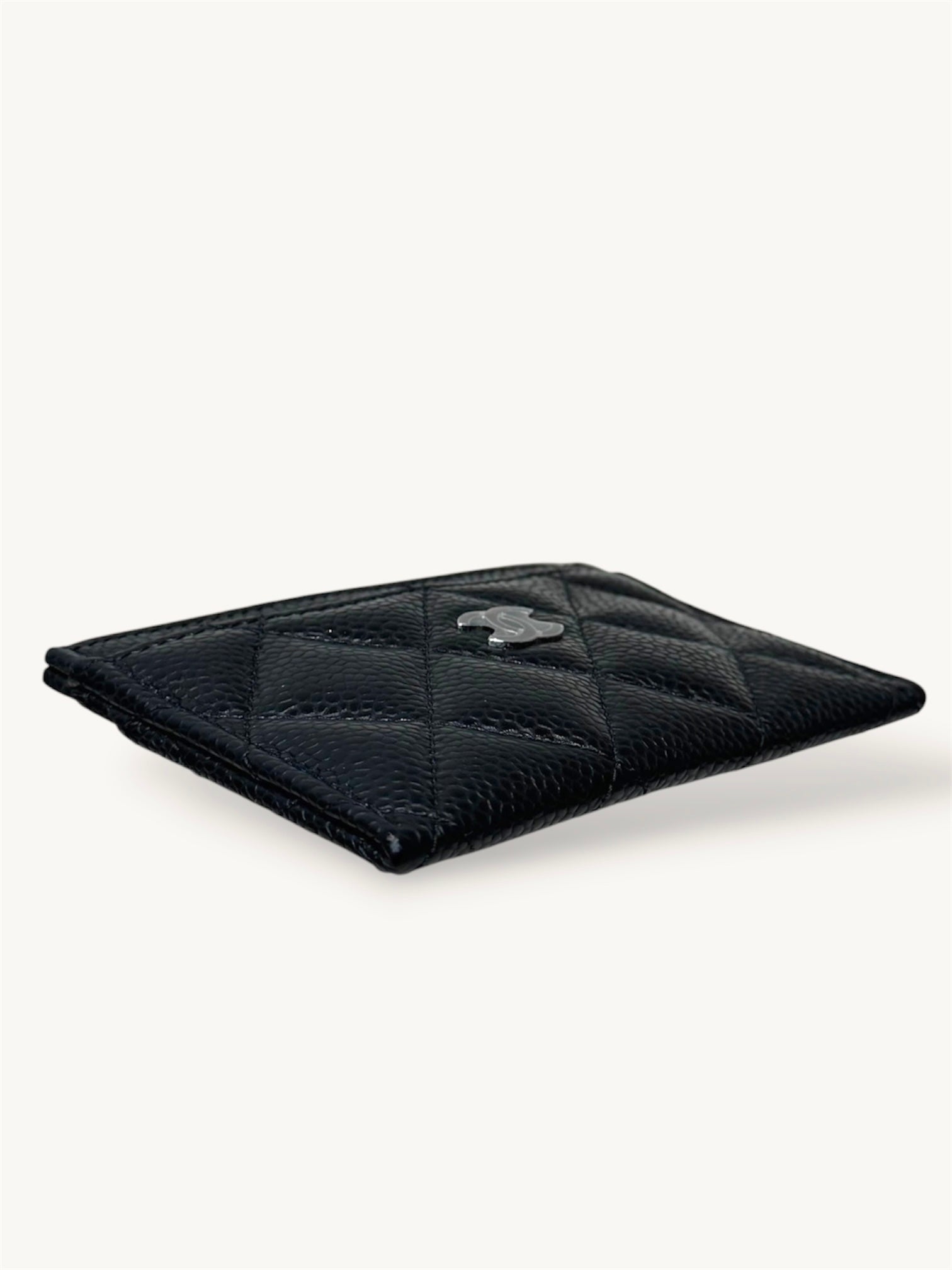 Classic Card Holder Silver-Tone Hardware Black Caviar Leather