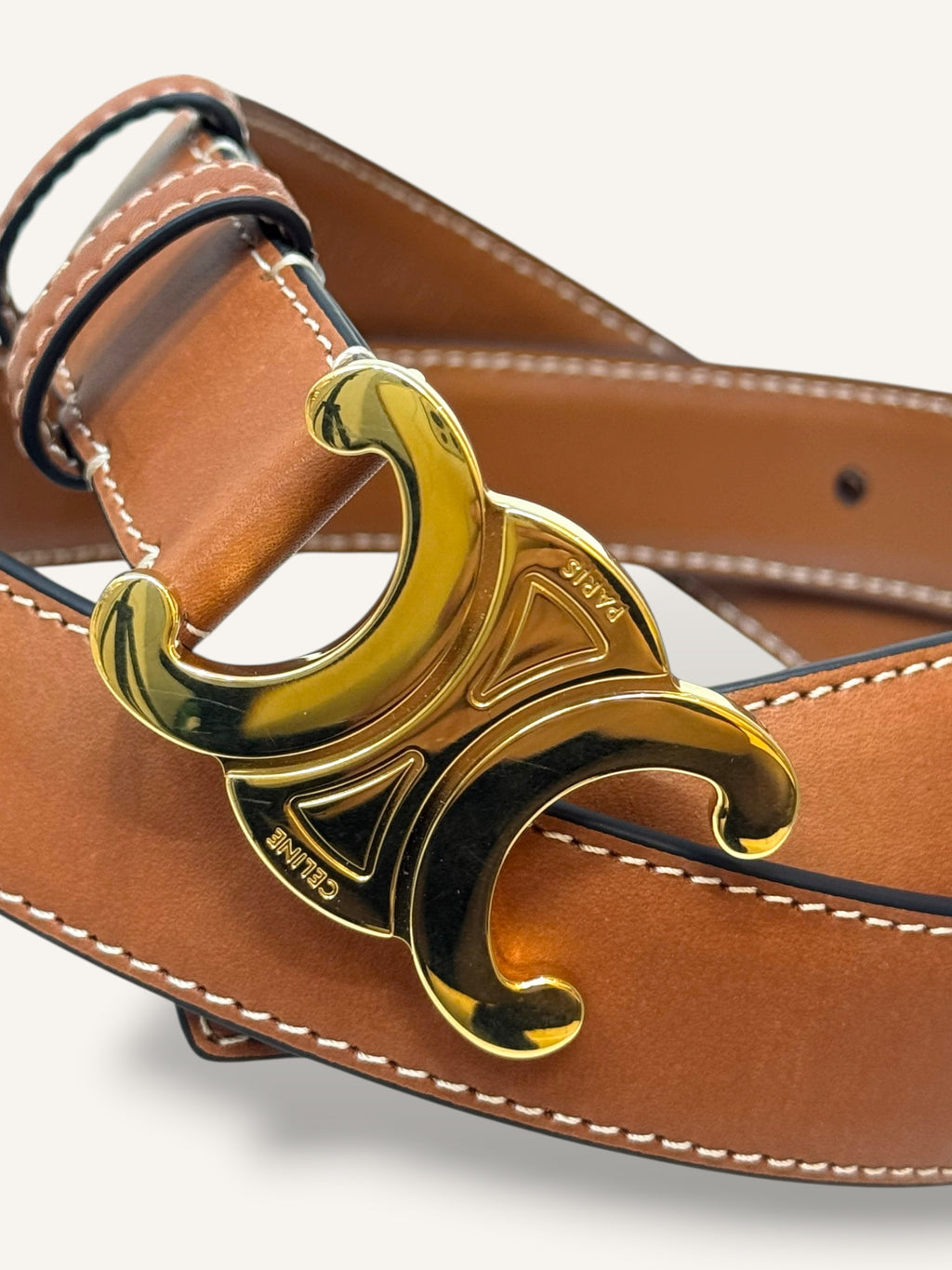 Triomphe Tan Belt Gold-Finish Buckle Size 70