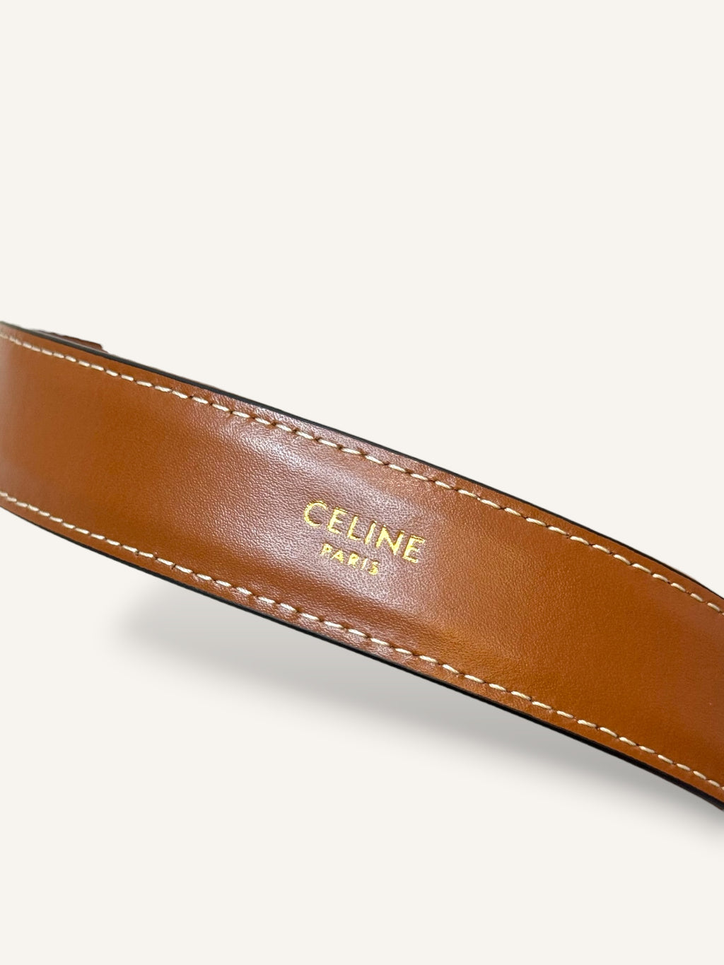 Triomphe Tan Belt Gold-Finish Buckle Size 70