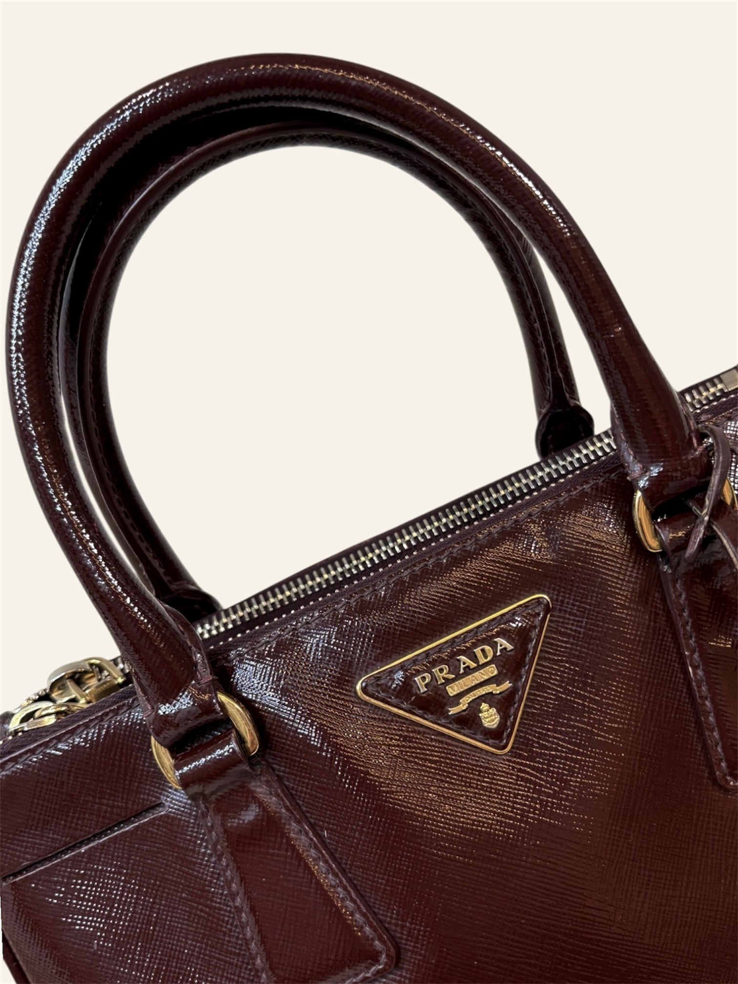 Galleria Saffiano Burgundy Patent Leather Gold Hardware