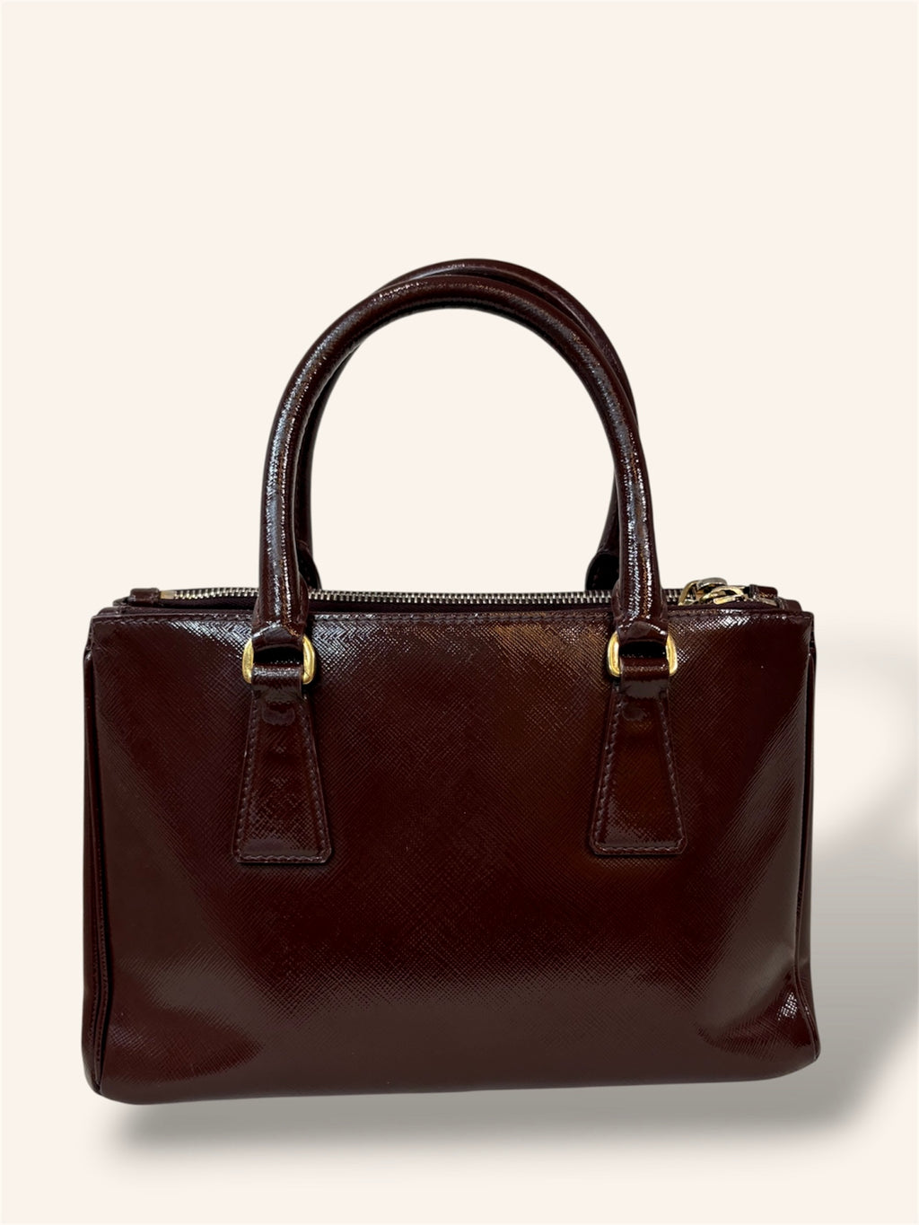 Galleria Saffiano Burgundy Patent Leather Gold Hardware