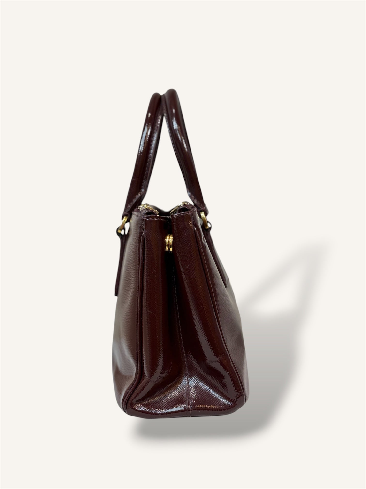 Galleria Saffiano Burgundy Patent Leather Gold Hardware