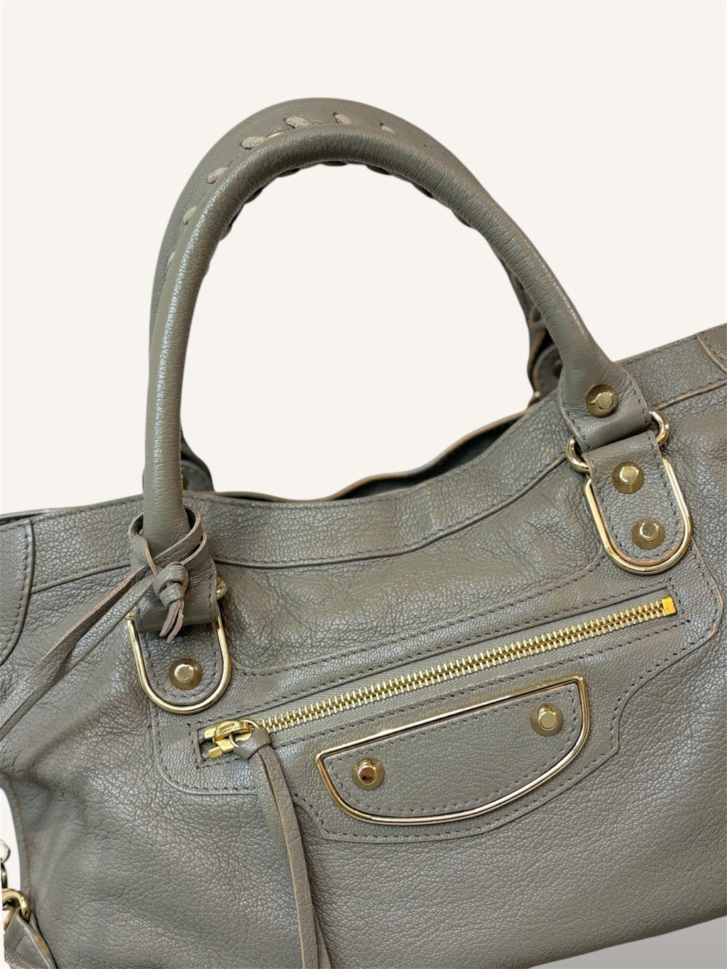 Metallic Edge Motorcycle City Bag Grey Grained Chevere Leather